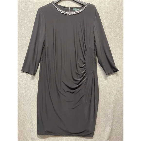 Ralph Lauren | Dresses | Ralph Lauren Stretch Jewel Beaded Neck Sheath Dress  22w Black Matte Jersey | Poshmark